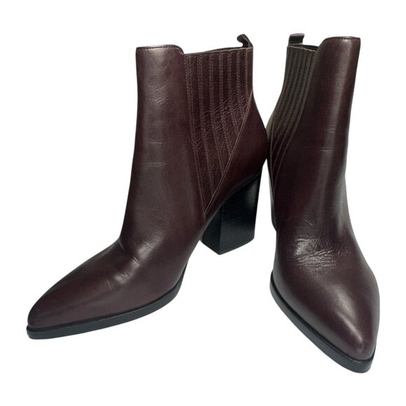 Marc Fisher Shoes - Marc Fisher ALVA Womens Brown Leather Ankle Boots Size 9.5M With Block Heels
